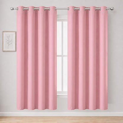 Pink Thermal Blackout Curtains/52 x 72 Inch/Set of 2 Panels Room Darkening by Lemomo