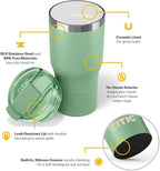RTIC 20oz Essential Tumbler with Lid, Insulated, Stainless Steel, Metal, Double Wall Vacuum-Insulation, Ceramic Lined, Travel Cup for Iced Coffee, Tea, Hot and Cold Drink, Sage