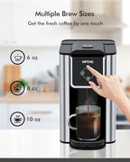 SIFENE Single Serve Coffee Maker, 3-in-1 Quick Brew for Coffee Pods, Ground Coffee, & Loose Tea, 6-12oz Cup Sizes, 50oz Removable Water Tank, 1150W, Compact, Black