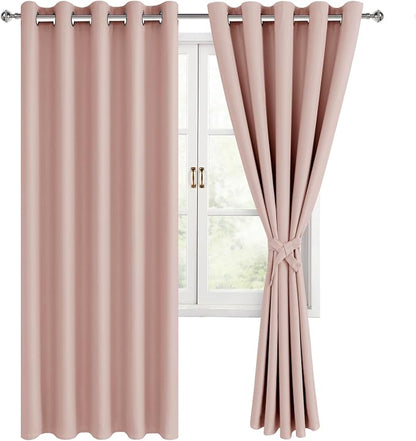 Blackout Curtains for Bedroom, 60 x 63 Inches Length Blush 2 Panels | Thermal by Hiasan