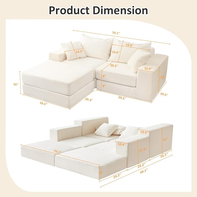 Modular Sectional Loveaeat Cloud Sofa, Boneless Couch - Image 2