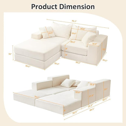 Modular Sectional Loveaeat Cloud Sofa, Boneless Couch - Image 3