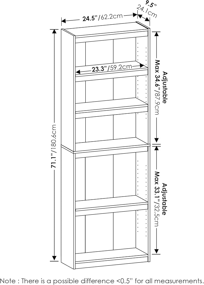 Furinno JAYA Book Shelf, 5-Tier Bookshelf, Enhanced Home Bookcase - Image 3