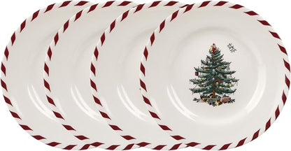 Spode Christmas Tree Canape Plates - Set of 4 | Peppermint Design, Holiday Appetizer Plate | Christmas Serving & Festive Dish | Seasonal Decorative Plate, Holiday Tableware