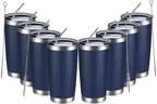 MEWAY 20oz Tumbler 8 Pack Double Wall Vacuum Insulated Travel Mug Bulk, Stainless Steel Tumblers with Lid and Straw, Durable Powder Coated Coffee Cups for Cold & Hot Drinks (Navy, 8)