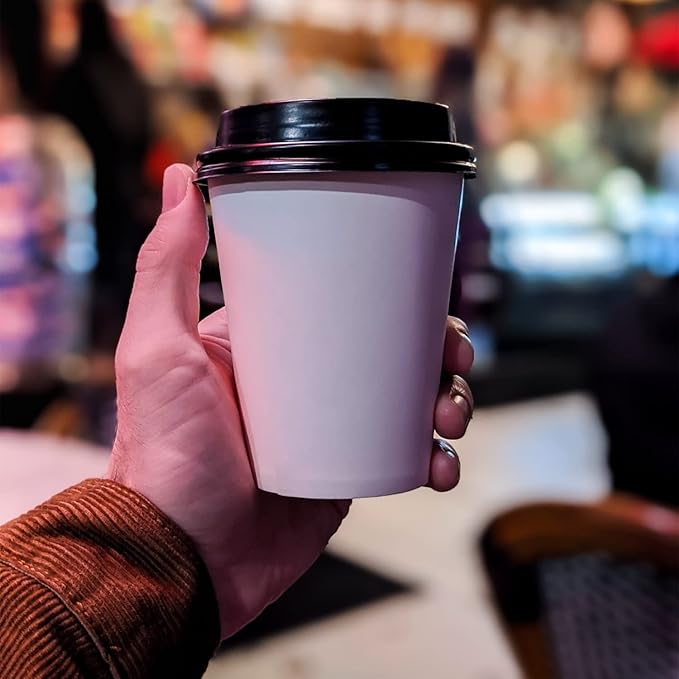 Smygoods White Disposable Paper Coffee Cups with Lids (12 OZ, 100 Count) For Hot Beverages, Tea, Espresso, Cocoa - To Go Drink Containers, Café & Office