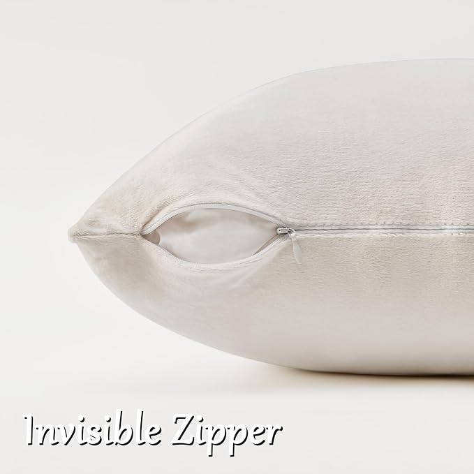 GIGIZAZA Velvet Pillow Covers 20x20 Decorative Pillows Pack of 2 Ivory | Beige - Image 3