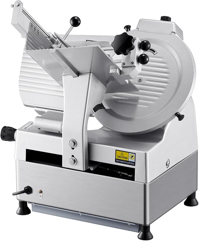 VEVOR Automatic Meat Slicer, 180W + 370W Deli Slicer with a 12 inch Premium 65Mn Blade, 0-0.3 inch Adjustable Thickness, Electric Food Slicer Machine for Meat, Vegetables, Hard Bread, and Cheese
