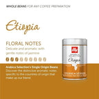 illy Arabica Selections, Ethiopia Whole Bean Coffee, 100% Arabica, Single Origin, Light Roast with Notes of Jasmine, All-Natural, No Preservatives, 8.8 Ounce Can (Pack of 6)