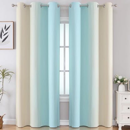 Aqua and Beige Ombre Blackout Curtains - Image 2