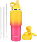 32oz Insulated Water Bottle, Fit in Any Car Cup Holder, Water Bottle with Straw Lids, Stainless Steel Insulated Water Flask Double Wall Leak-proof BPA Free to Keep Cold&Hot