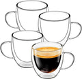 Glass Coffee Cups Set of 4, 8.5oz Double Walled Glass Mugs with Handles, Clear Insulated Coffee Mug Espresso Cups, Cappuccino Latte Tea Cups Set, Heat Resistant Borosilicate Clear Glasses