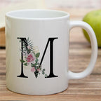 Retreez Initial A-Z Floral Botanical Bouquet Alphabet Monogrammed Monogram Mug 11 Oz Ceramic Tea Coffee Mugs - Appreciation Thank You Wedding Birthday Gifts for her friend coworker sister - M Initial