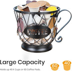 TreeLen Coffee Pod Holder, K Cup Organizer, Large Capacity K Cup Holder for 40 K Cups, K Pod Storage for Coffee Bar - Black