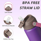 BJPKPK Insulated Water Bottle with Straw Lid, 12oz Thermos Water Bottles with Soft Nozzle, Flex Handle & Non-slip Boot, BPA Free Leak Proof Stainless Steel Metal Thermos, Tumblers, Cups,Violet