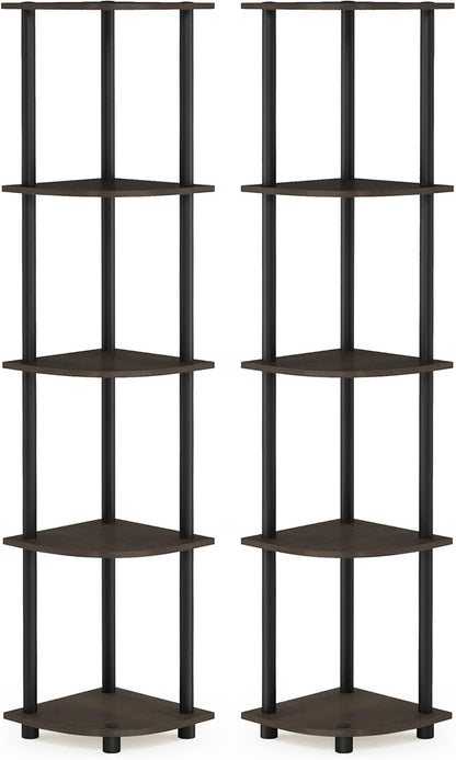 Furinno TURN-N-TUBE Corner Shelf Set of 2, 5-Tier Corner Bookshelf, Open - Image 5