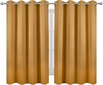 Blackout Curtains 66 x 54 Inch Long Mustard Yellow Curtains Set of 2 Panels - Image 2