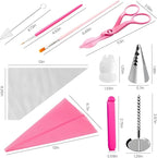 Generic Cake Decorating Kit; 83 Pieces; Pink; Flower Opening; Silicone & Stainless Steel Piping Tips
