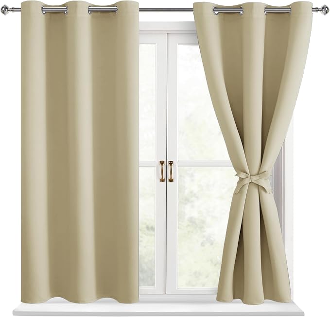 Blackout Curtains for Bedroom, Light Beige, 38 x 45 Inch, 2 Panels | Thermal by Hiasan