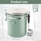 2Pcs Coffee Storage Canister 1.5L Double Airtight Coffee Beans Container with Date Locator 304 Stainless Steel Kitchen Food Storage Container with Spoon for Coffee Beans Grounds Tea,Green Sugar,Green