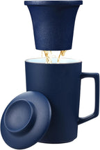 15 OZ Porcelain Tea Infuser Cup with Lid,Ceramic Tea Mug with All-Porcelain Strainers for Loose Leaf Teas,Microwave and Dishwasher Safe Coffee Mug,Metal-Free,BPA-Free,Gifts for Tea-Lover (Blue)