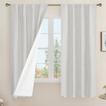 Light Grey 100% Blackout Linen Curtains 63 Inches by LAMIT