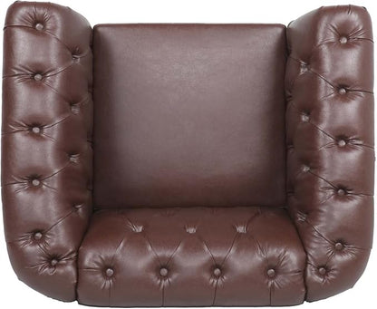 LEVNARY Leather Chesterfield Chair, Mid-Century Modern Single Sofa Chair - Image 5