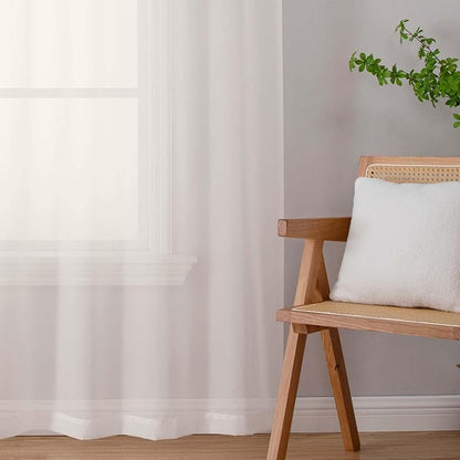 Ivory Sheer Curtains for Bedroom Living Room 90 Inches Long 2 Panels Set - Image 9