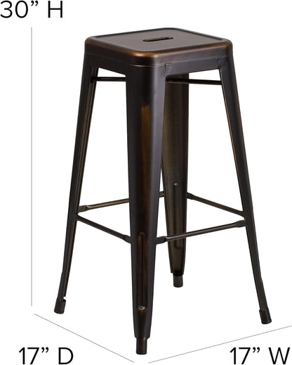 Flash Furniture Kai Commercial Grade 30" High Backless Distressed Copper Metal - Image 3