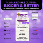 Bulk 20g Purple Edible Glitter for Drinks | Premium Edible Glitter for Cakes, Cocktails, Purple Cake Decorating Decorations Food Grade, Vegan, Kosher, Halal, Gluten Free - Made in USA