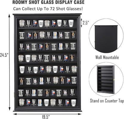 Shot Glass Storage Display Case Large Solid Wood Cabinet Rack Holder Wall - Image 2