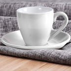 homEdge Porcelain Espresso Shot Cup Set with Saucers and Stainless Steel Spoons - 80 ml / 2.67 oz, Set of 4, White