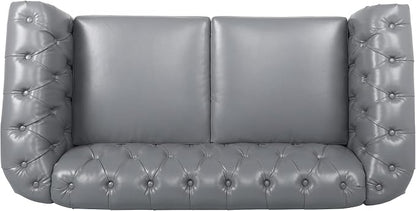 LEVNARY Leather Sofa, Chesterfield Tufted Upholstered 2 Seater Couch, Modern - Image 4