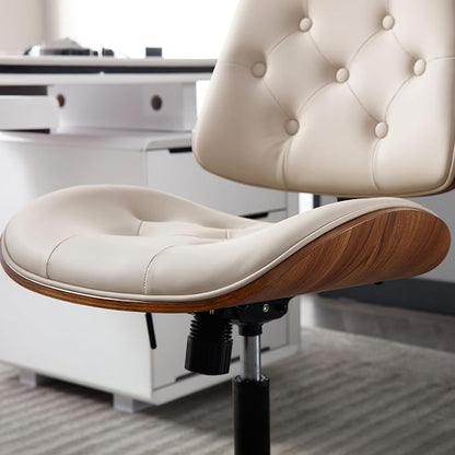Armless Home Office Chair with Wheels, PU Leather Adjustable Height Computer - Image 3