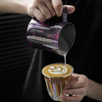 MHW-3BOMBER Espresso Steaming Pitcher Milk Frothing Pitcher Stainless Steel Milk Coffee Cappuccino Latte Art Barista Cup (5.0 Purple, 16.9 Ounces) P5007S