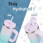 30 oz Tumbler with Handle and 2 Straws,2 in 1 Lid Insulated Water Bottle Stainless Steel Travel Coffee Mug,Lavender Green