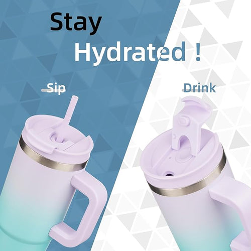 40 oz Tumbler with Handle and 2 Straws,2 in 1 Lid Insulated Water Bottle Stainless Steel Travel Coffee Mug,Lavender Green