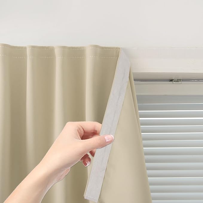 Blackout Curtains with Self Adhesive Tape No Rod No Drill Easy Install Window by Sovtfides