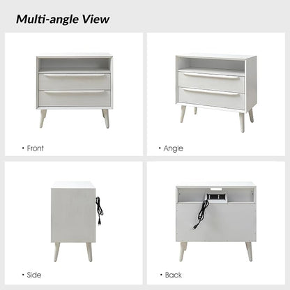 HULALA HOME End Table with Charging Station, Mid-Century Modern 2 Drawer and - Image 7