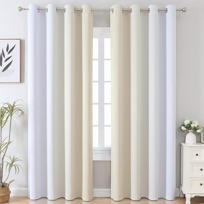 Beige and Greyish White Ombre Blackout Curtains Living Room 108 Inches Long | - Image 2