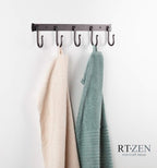 RTZEN Wall Mount Hook Set - Wrought Iron Decorative Rustic Metal Coat Hooks for Hanging - Handcrafted Classic Farmhouse Wall Mounted Black Hooks for Towel Robe or Hat Hanging - 5 Hook Rack