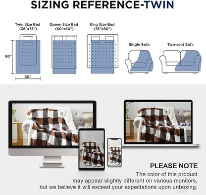 PU MEI Sherpa Blanket Twin Plaid Thick Bed Blanket, 60”*80” Super Soft Flannel - Image 7