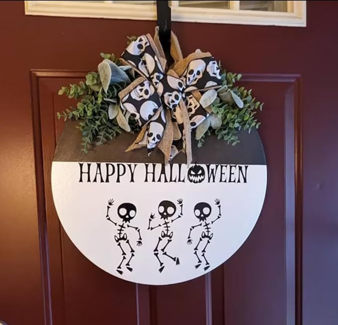 Halloween Stencils for Painting 12inch Large Reusable Halloween Stencil for Door Hanger Round Skeleton Ghost Boo Templates for Wood Walls Windows Door Mat Fabric