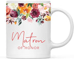 Andaz Press 11oz. Wedding Ceramic Coffee Tea Mug Gift, Fall Autumn Burgundy Orange Peach Flowers Roses Florals, Matron of Honor, 1-Pack, Includes Gift Box