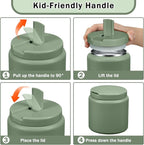 26oz Kids Jar for Hot Food, Insulated Vacuum Food Jar with Buckle Lid, Stainless Steel Wide Mouth Leak Proof Insulated Lunch Container for School Picnic Travel, Green