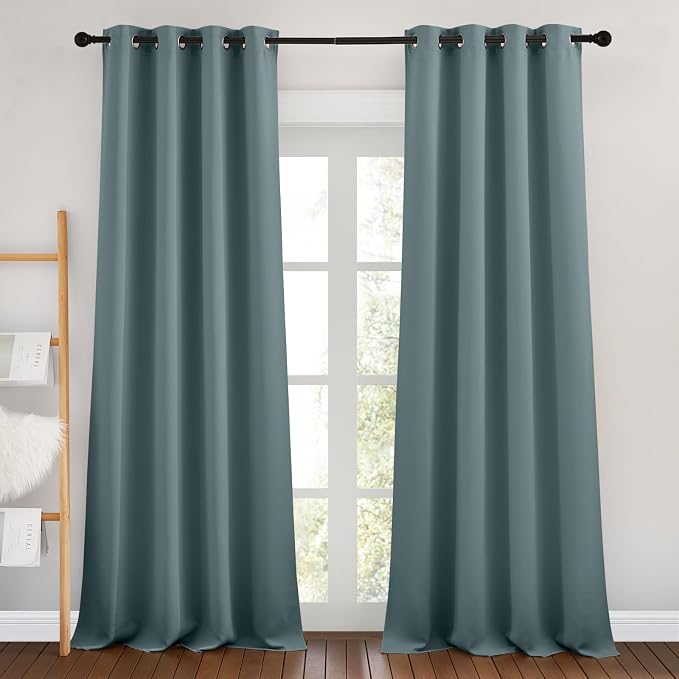 NICETOWN Greyish Blue Curtains 102 inches Long, Grommet Thermal Insulated Solid by NICETOWN