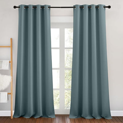 NICETOWN Greyish Blue Curtains 102 inches Long, Grommet Thermal Insulated Solid by NICETOWN
