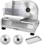 Meat Slicer, 200W Meat Slicer Machine for Home, DC Motor Quiet Deli Slicer with 2 Removable 7.5'' Stainless Steel Blades, Adjustable Dial for 0-15mm, Electric Food Slicer for Meat, Cheese, Bread