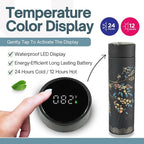 Farasi Tea Infuser for Loose Leaf Tea Smart Water Bottle with Fahrenheit Temperature Display, Stainless Steel, Insulated Coffee and Fruit Tea Infuser Bottle - Black Floral Tea Mug 15 oz