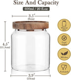 Labina Glass Storage Container Airtight Food Jars Kitchen Canister with Wood Lids, 20 Oz Wide Mouth Pantry Organization Glass Jar for Flour, Sugar, Cookie, Spagetti, Nuts and Candy